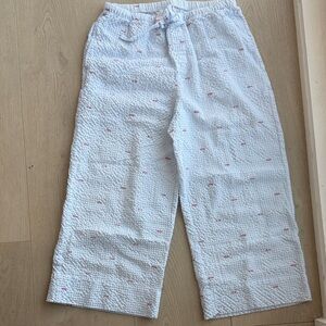 Auden White Seersucker Lounge Pants with Pink Fish Print